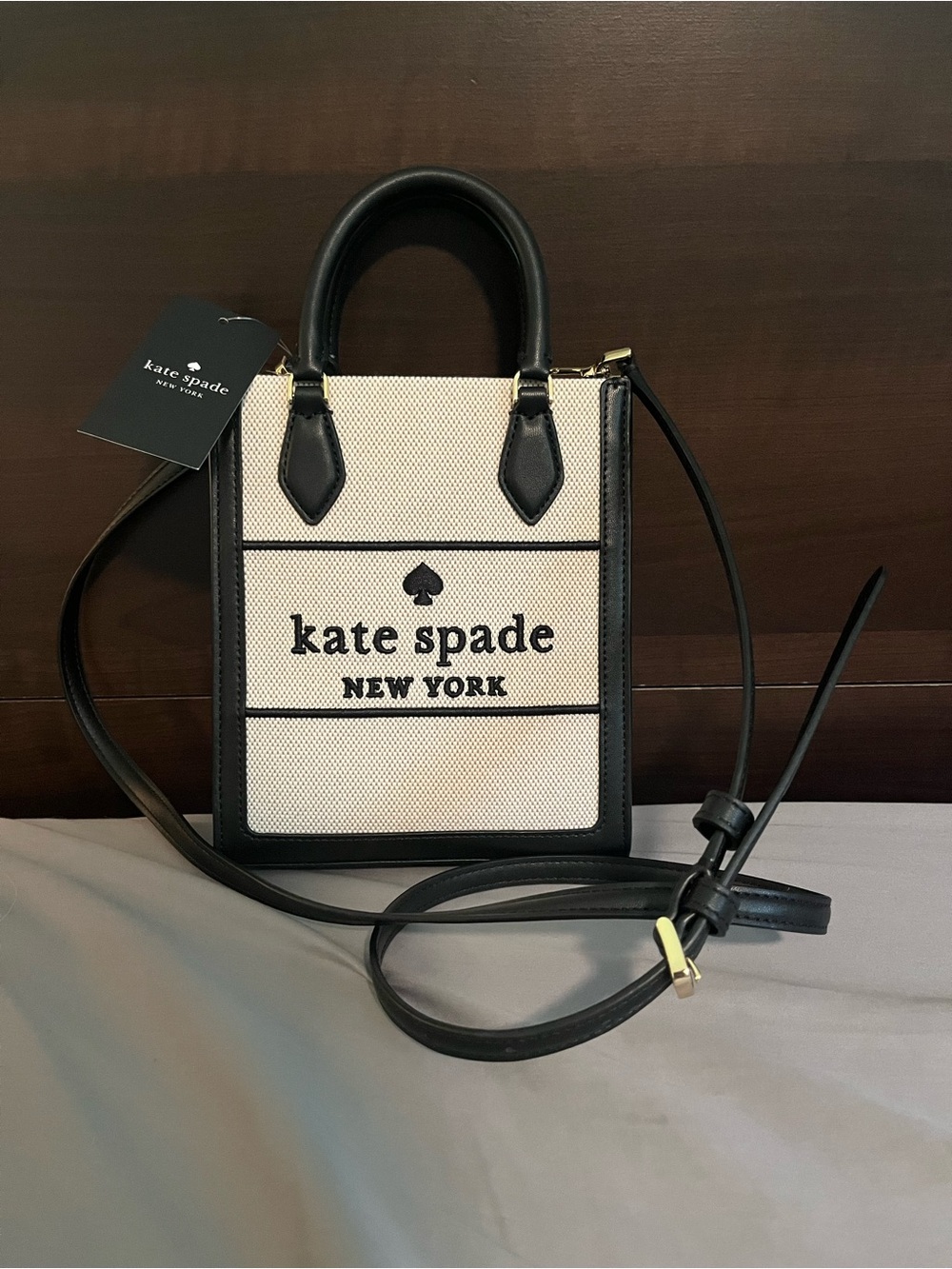 kate spade Black and Cream Structured Mini Crossbody Tote